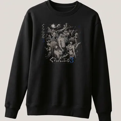 Anime characters diving in a black and white sketch style on a summer-themed — printed on a unisex sweatshirt