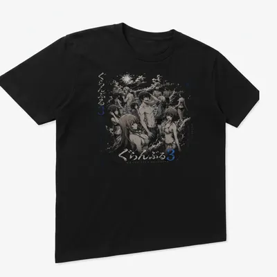 Anime characters diving in a black and white sketch style on a summer-themed — printed on a unisex t-shirt (angled view)
