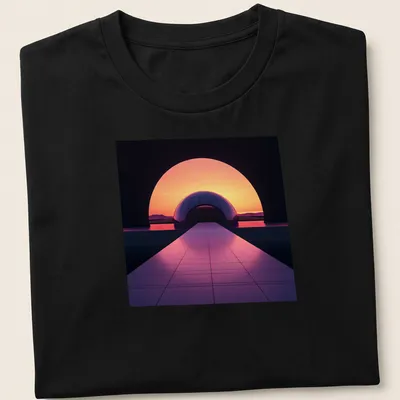 3D render t-shirt featuring a retro city dome in warm colors. — printed on a unisex t-shirt