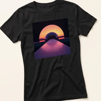 3D render t-shirt featuring a retro city dome in warm colors. — printed on a women's shirt