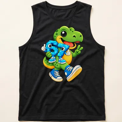 Kawaii T-Rex graphic with playful colors and funny text — printed on a tank top