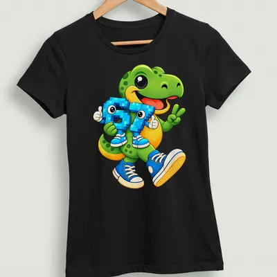 Kawaii T-Rex graphic with playful colors and funny text — printed on a women's shirt