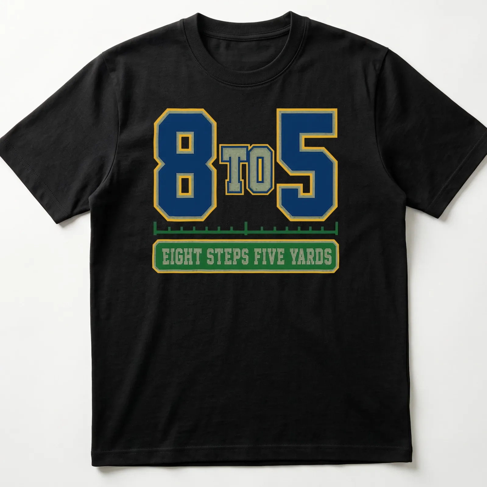 Varsity-style shirt featuring a marching band with bold lettering in navy, green, yellow, and white — printed on a unisex t-shirt