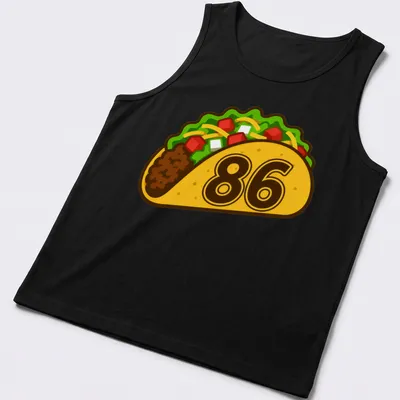 Cute kawaii taco graphic with playful text on — printed on a tank top