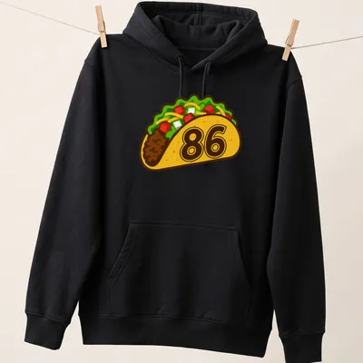 Cute kawaii taco graphic with playful text on — printed on a unisex hoodie