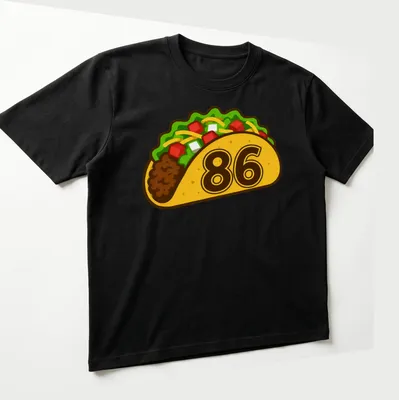 Cute kawaii taco graphic with playful text on — printed on a unisex t-shirt (angled view)