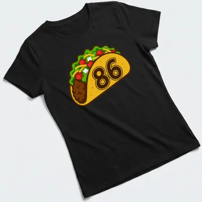 Cute kawaii taco graphic with playful text on — printed on a women's shirt