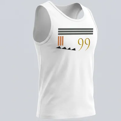 Minimalist t-shirt featuring the number 99 with abstract shapes in gold and black. — printed on a tank top