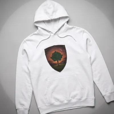 Illustrative tree design in green, orange, brown, and black for a fantasy theme — printed on a unisex hoodie