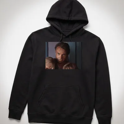 Realistic portrait of Alan Grant with children in warm tones — printed on a unisex hoodie