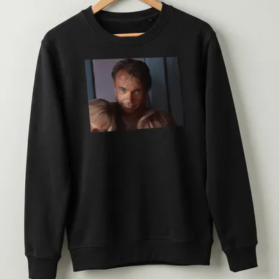 Realistic portrait of Alan Grant with children in warm tones — printed on a unisex sweatshirt