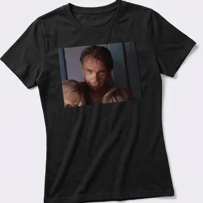 Realistic portrait of Alan Grant with children in warm tones — printed on a women's shirt