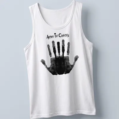 Black and white grunge Alice In Chains graphic handprint — printed on a tank top
