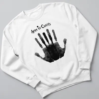 Black and white grunge Alice In Chains graphic handprint — printed on a unisex sweatshirt