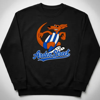 Cartoon kangaroo graphic with the text Arden Street in playful style — printed on a unisex sweatshirt