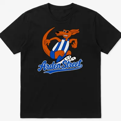 Cartoon kangaroo graphic with the text Arden Street in playful style