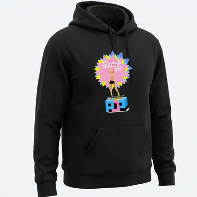 Pop art skater girl t-shirt with vibrant colors and bold design. — printed on a unisex hoodie