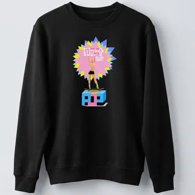 Pop art skater girl t-shirt with vibrant colors and bold design. — printed on a unisex sweatshirt