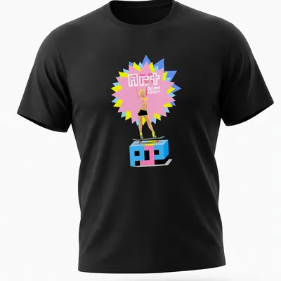 Pop art skater girl t-shirt with vibrant colors and bold design.