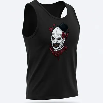 Art The Clown graphic with sparkly hearts in a cartoon style on a — printed on a tank top