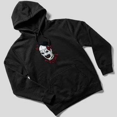 Art The Clown graphic with sparkly hearts in a cartoon style on a — printed on a unisex hoodie