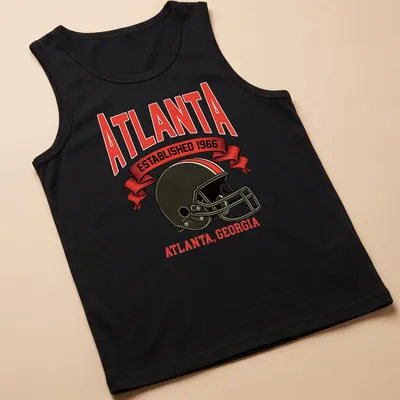 Vintage football helmet graphic with text for Atlanta Established 1966 — printed on a tank top
