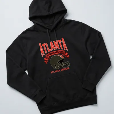 Vintage football helmet graphic with text for Atlanta Established 1966 — printed on a unisex hoodie