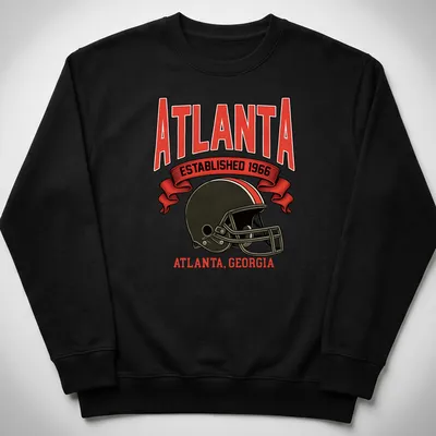 Vintage football helmet graphic with text for Atlanta Established 1966 — printed on a unisex sweatshirt