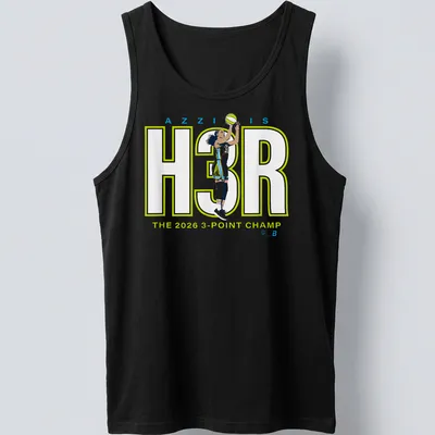 Bold graphic tee celebrating Azzi's championship with vibrant text — printed on a tank top