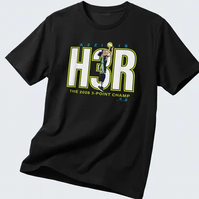Bold graphic tee celebrating Azzi's championship with vibrant text