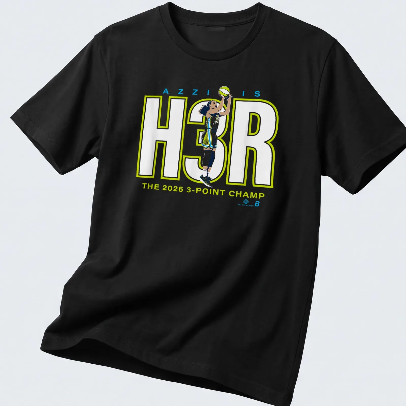 Bold graphic tee celebrating Azzi's championship with vibrant text — printed on a unisex t-shirt