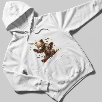 Watercolor illustration of a cute bear cub in a woodland setting — printed on a unisex hoodie
