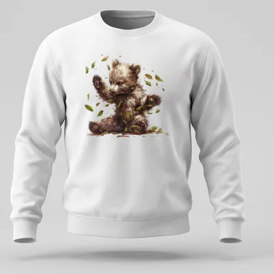 Watercolor illustration of a cute bear cub in a woodland setting — printed on a unisex sweatshirt