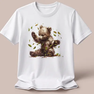 Watercolor illustration of a cute bear cub in a woodland setting
