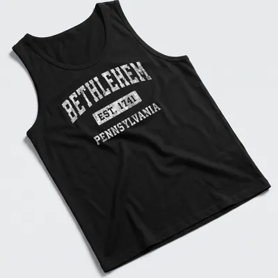 Vintage collegiate Bethlehem Established Pennsylvania T-shirt in black and white — printed on a tank top