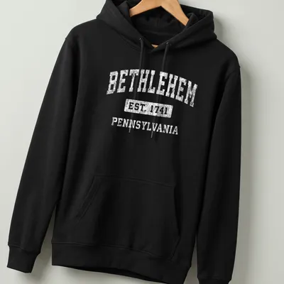 Vintage collegiate Bethlehem Established Pennsylvania T-shirt in black and white — printed on a unisex hoodie