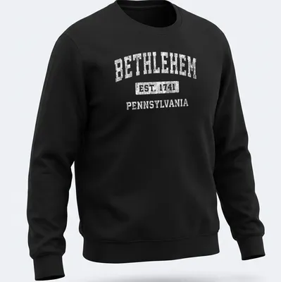 Vintage collegiate Bethlehem Established Pennsylvania T-shirt in black and white — printed on a unisex sweatshirt