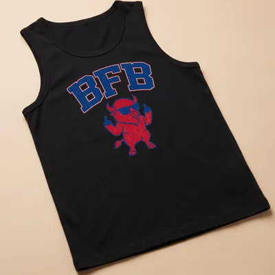 Retro distressed t-shirt with a buffalo giving the middle finger and BFB text — printed on a tank top