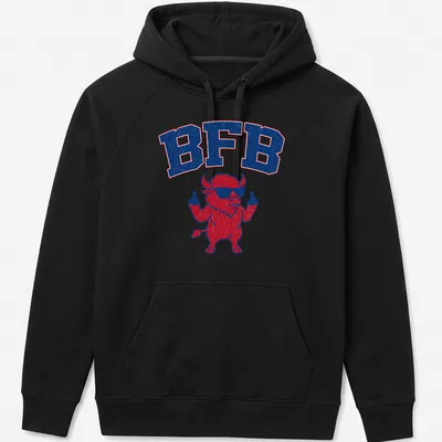 Retro distressed t-shirt with a buffalo giving the middle finger and BFB text — printed on a unisex hoodie