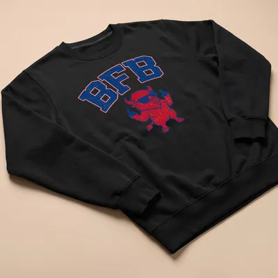 Retro distressed t-shirt with a buffalo giving the middle finger and BFB text — printed on a unisex sweatshirt