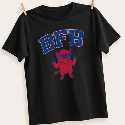 Retro distressed t-shirt with a buffalo giving the middle finger and BFB text — printed on a unisex t-shirt