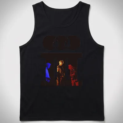 Modern graphic t-shirt featuring three figures and the phrase BIG BANG in bold colors. — printed on a tank top
