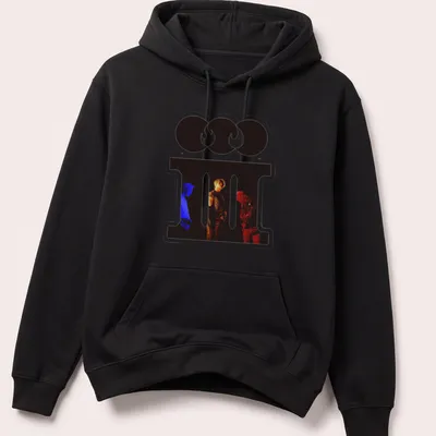 Modern graphic t-shirt featuring three figures and the phrase BIG BANG in bold colors. — printed on a unisex hoodie