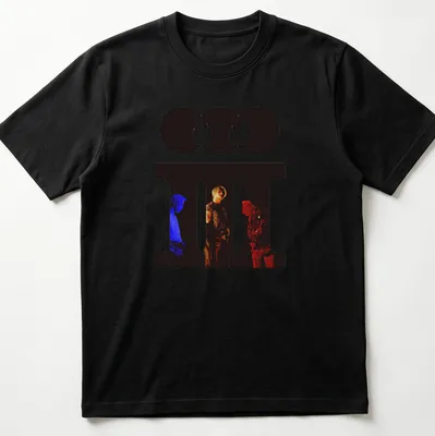Modern graphic t-shirt featuring three figures and the phrase BIG BANG in bold colors. — printed on a unisex t-shirt