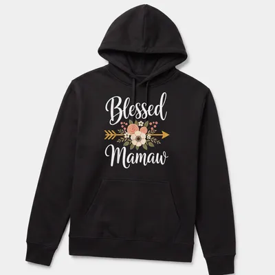 Floral design with arrow and text Blessed Mamaw in soft colors — printed on a unisex hoodie