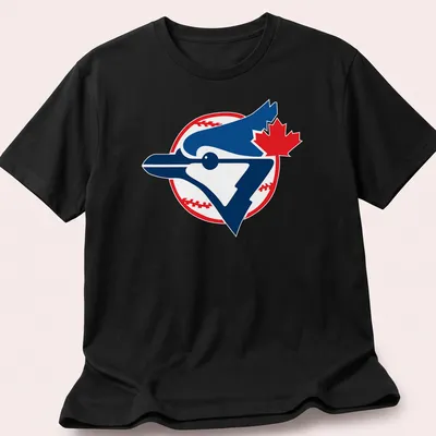 Bold graphic t-shirt featuring a blue jay bird with baseball elements