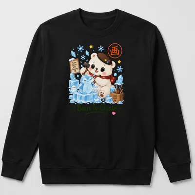 Kawaii polar bear sculptor with ice art text in a cute style — printed on a unisex sweatshirt