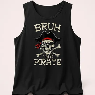 Bold pirate-themed t-shirt featuring a skull and crossbones with humorous text — printed on a tank top