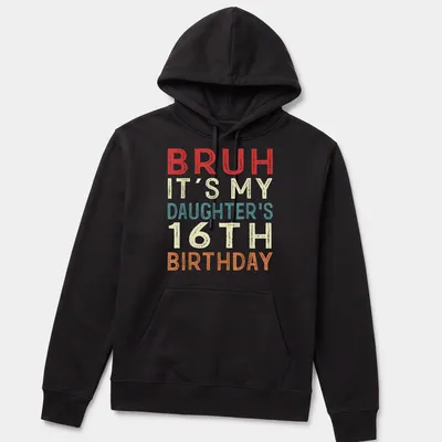 Retro t-shirt for a dad celebrating his daughter's 16th birthday with vibrant colors — printed on a unisex hoodie