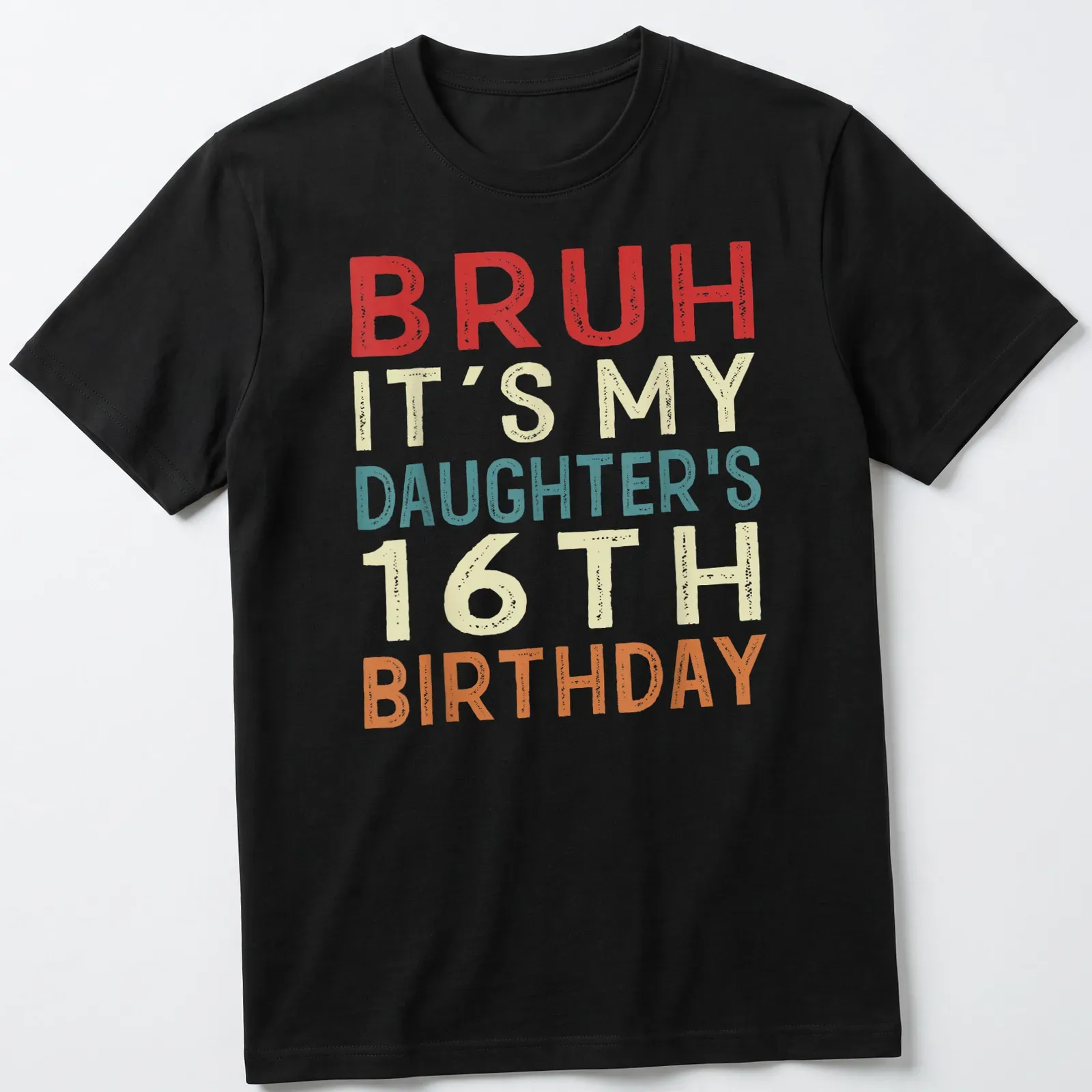 Retro t-shirt for a dad celebrating his daughter's 16th birthday with vibrant colors — printed on a unisex t-shirt